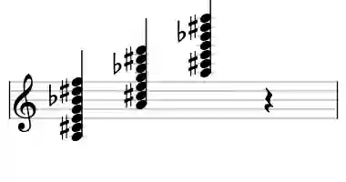 Sheet music of A 7b9b13#11 in three octaves